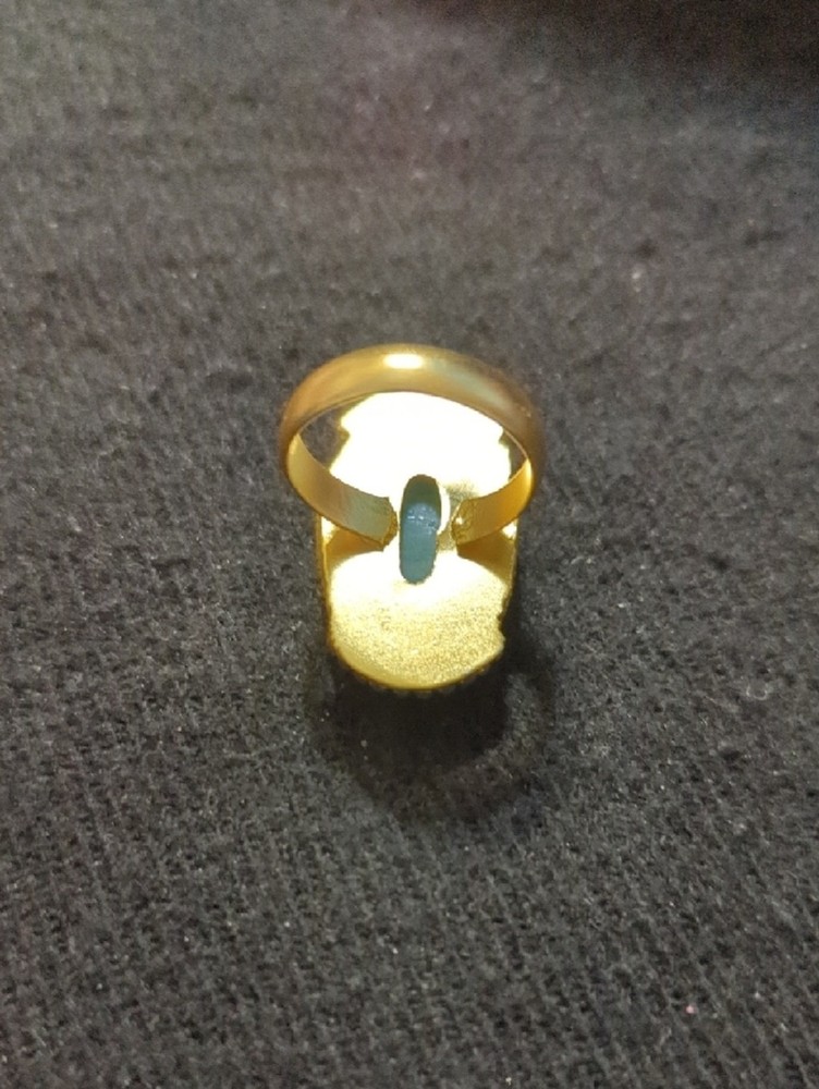 Gold Tone Blue Green Amazonite Gemstone Oval Statement Ring - Size 9