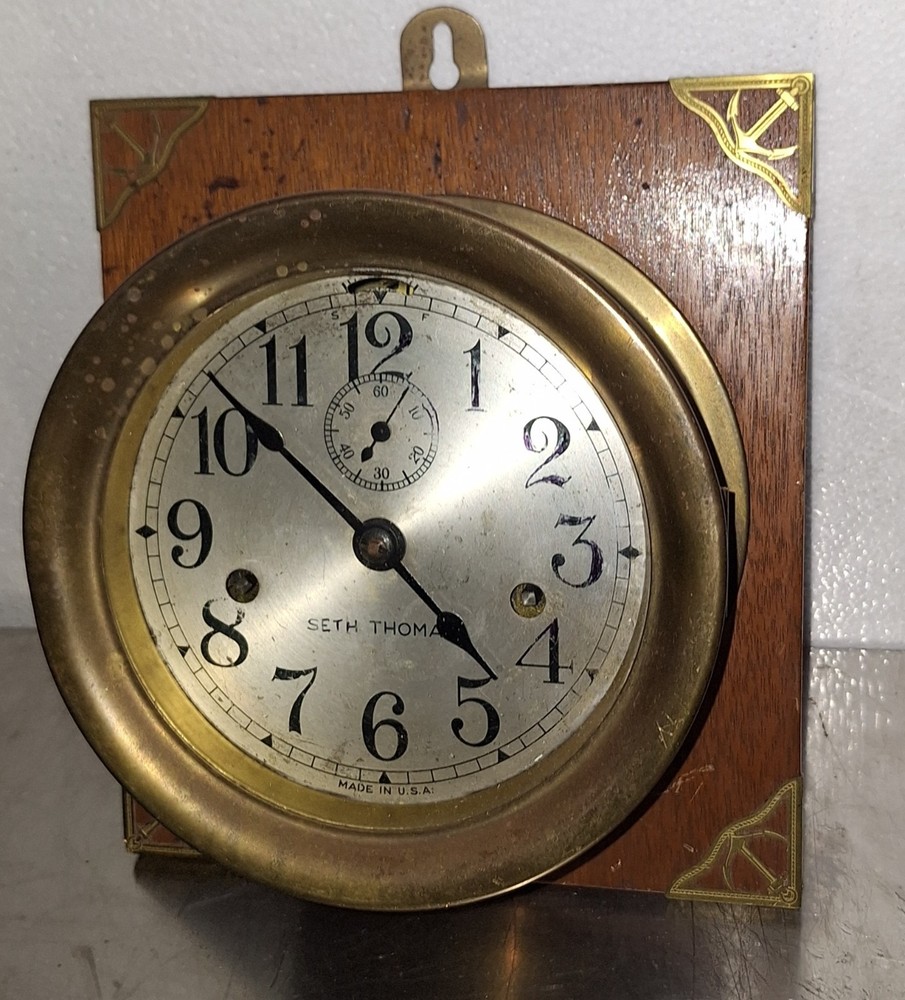 Rare Antique Seth Thomas Ship's Deck Clock Wall Engine-Room Maritime Working