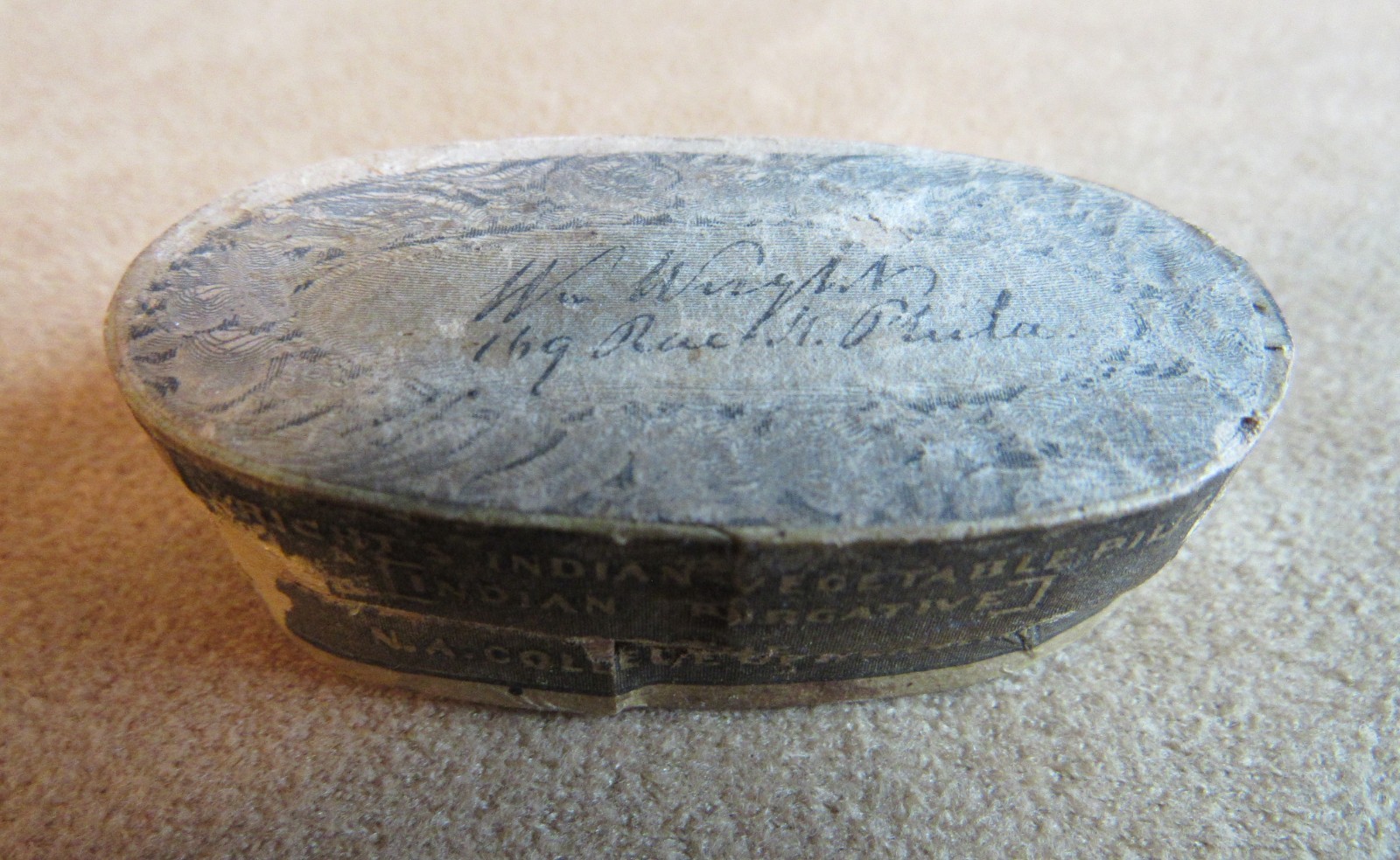 Civil War Wood Box Quack Pills Wrights Indian Vegetable Medicine 1860s