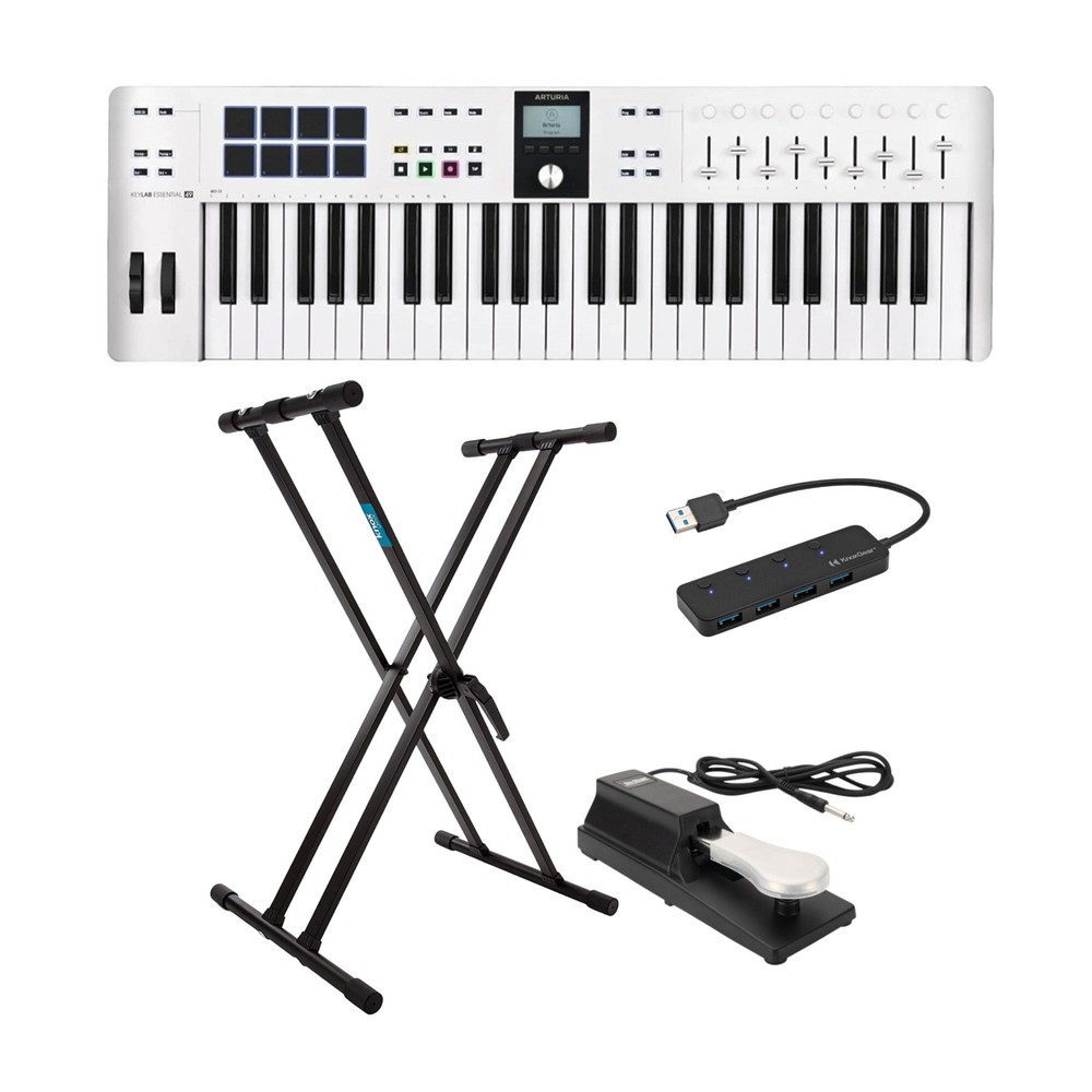 Arturia KeyLab Essential 49 mk3 MIDI Keyboard Controller w/Stand, Pedal Bundle