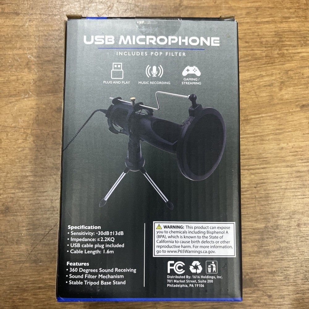 Portable USB Microphone with Pop Filter & Stand | Multi-System Compatible | NIB
