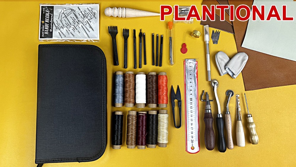 Leather Craft Kit for Beginners - Professional Tools, Waxed Thread, Groover & Pu