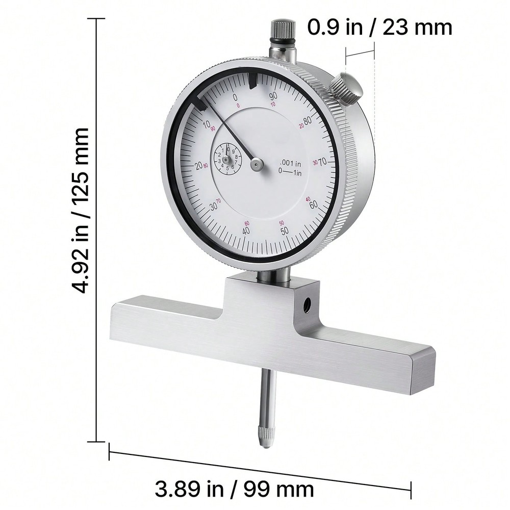 Depth Gauge, Depth Micrometer 0-22 Inch Measuring Range, 0.001" Resolution,