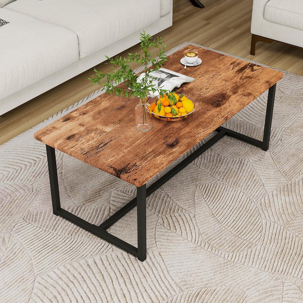 Coffee Table Rectangular Center Table Living Room Open Space Side Table W/ Metal