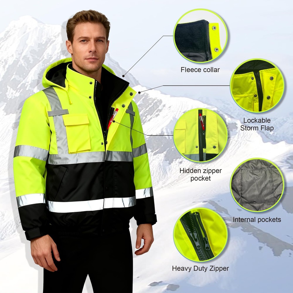 Safety Jacket for Men, Waterproof High Visibility Reflective Construction Bom...
