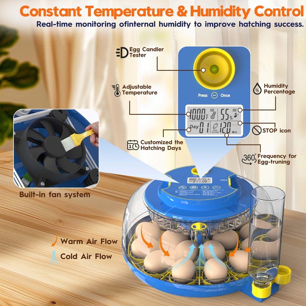 Incubator for Hatching Eggs-18 Egg Incubator with Automatic Egg Turning and H...