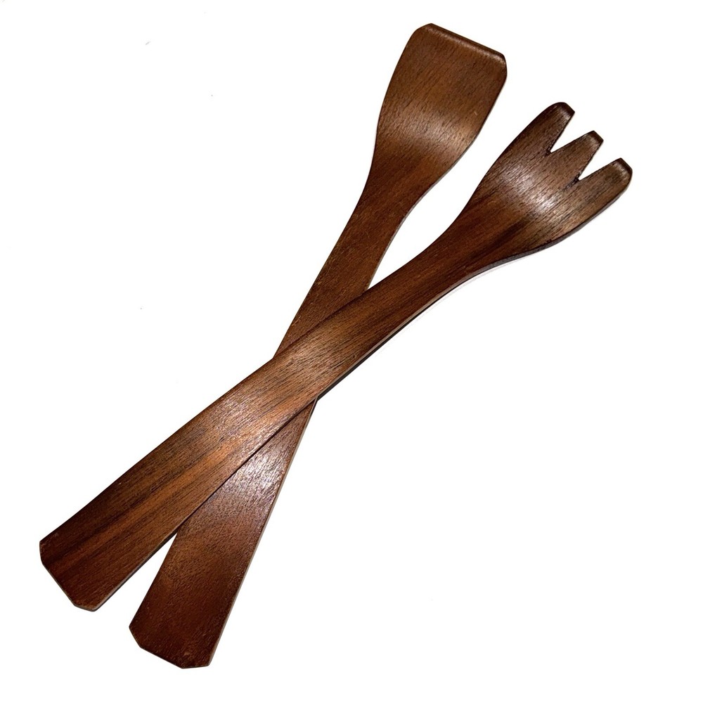 Salad Servers Dark Walnut Solid Wood Danish Modern MCM Utensils