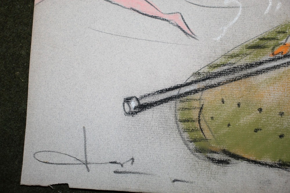 Original WW2 U.S. Army Tanker's Hand Drawn Cartoon Image w/Tank
