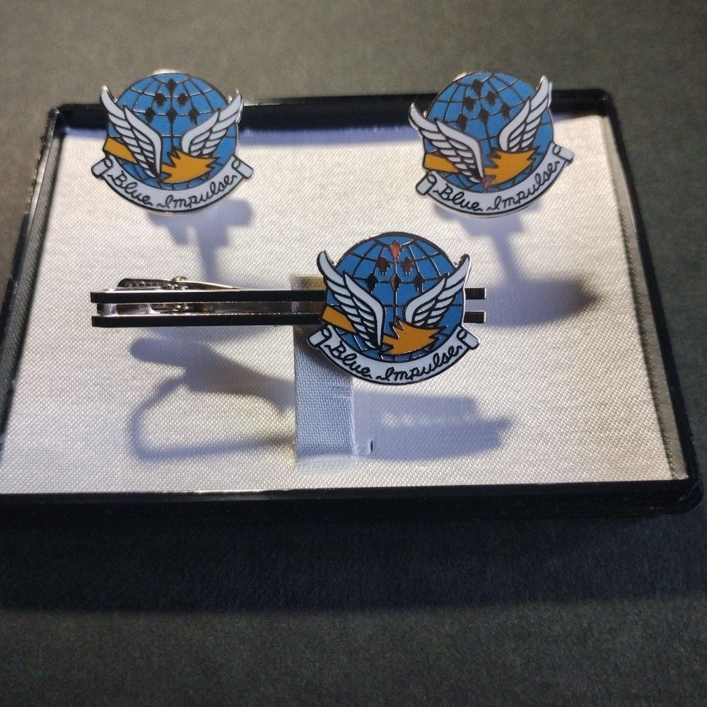 Blue Impulse Tie Bar & Cufflink Set Metal Used