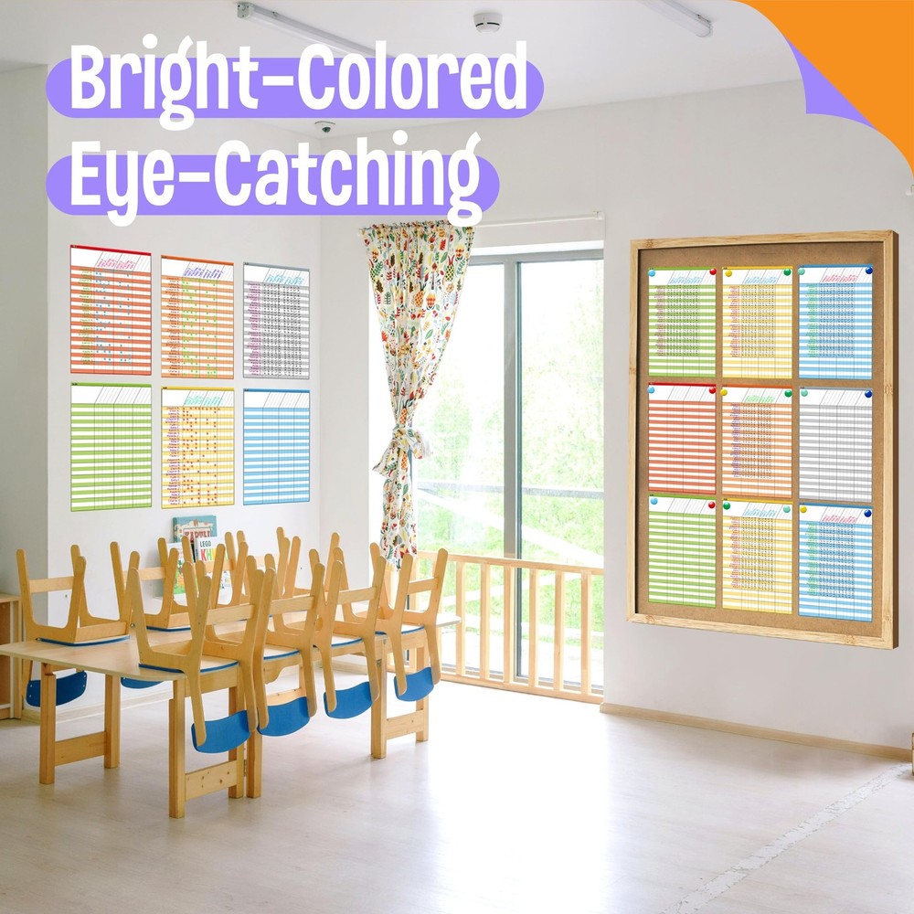 6 Pack Dry Erase Incentive Chart, 6 Multi-Color Tracking Chart for Chore/Resp...