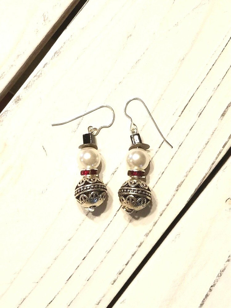 Snowman Earrings with or without Hat Handcrafted