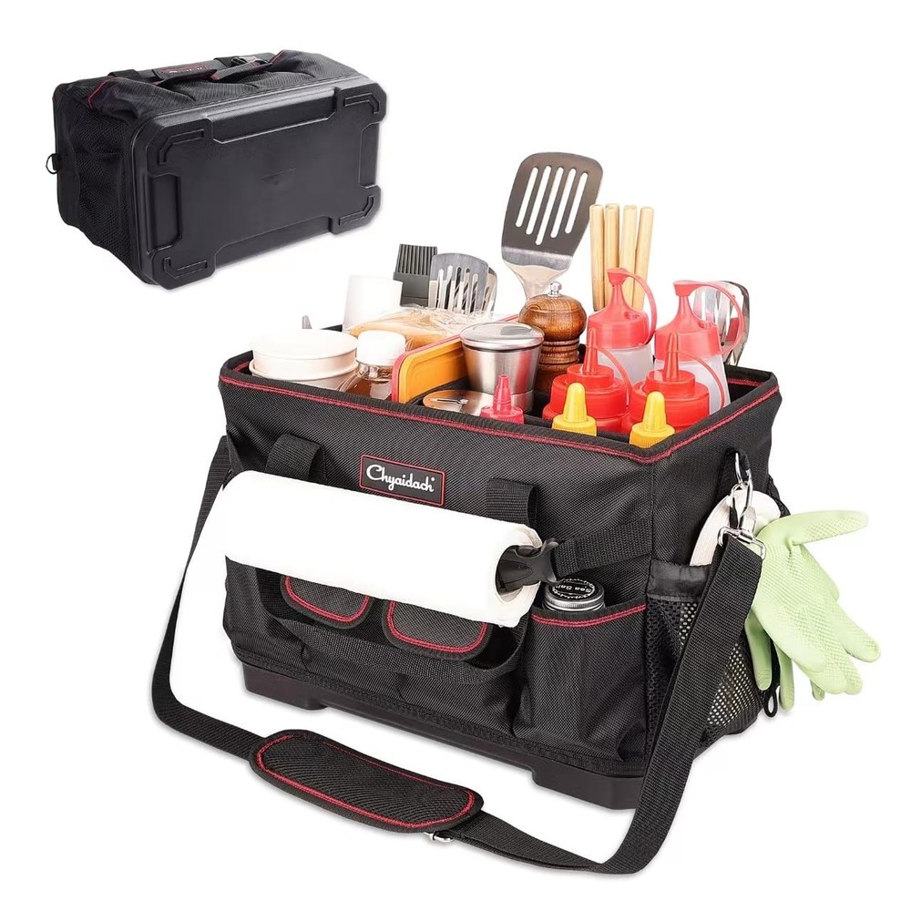Chyaidach Large Grill Caddy with Hard Bottom, Portable Foldable Griddle black