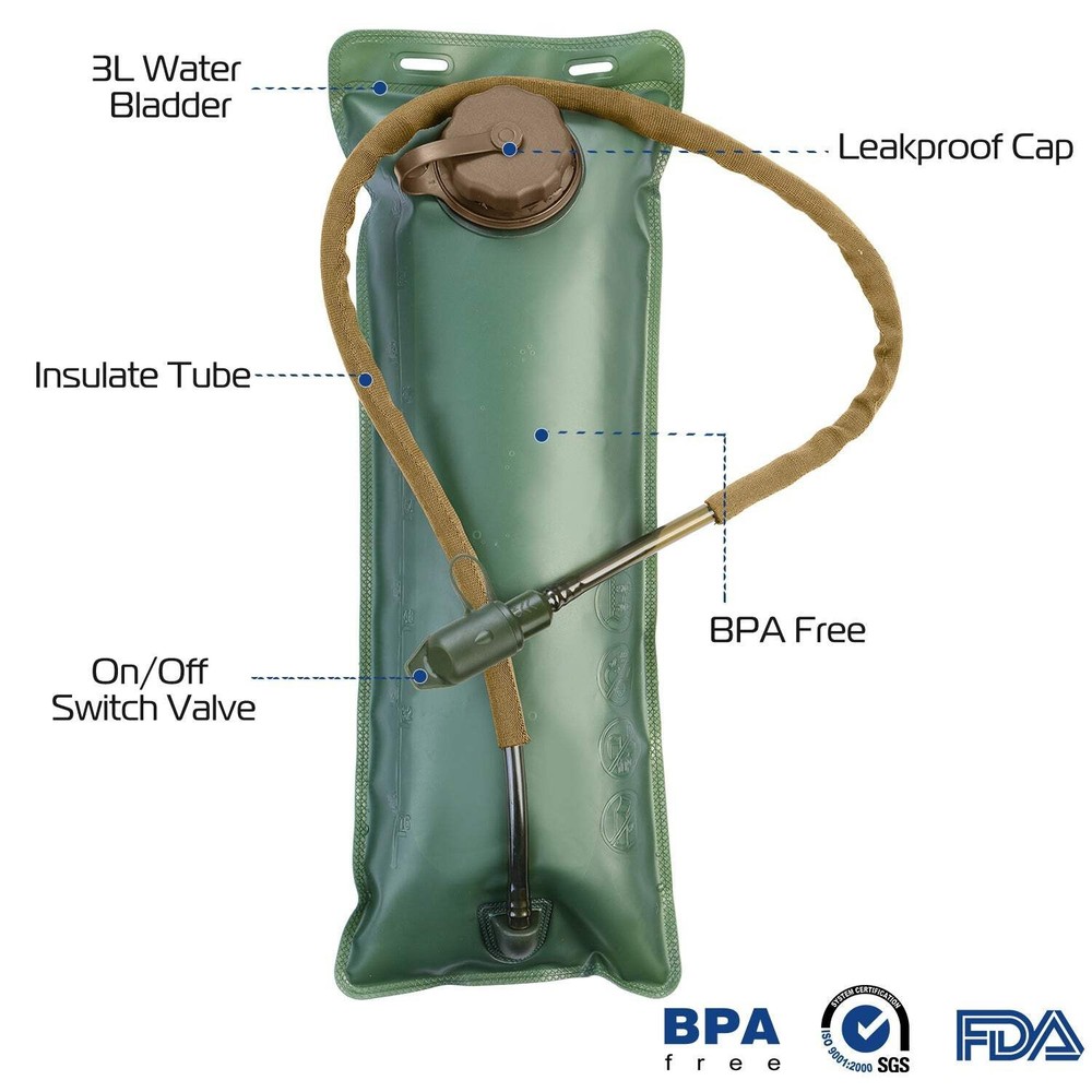 iMounTEK Tactical Hydration Pack 3L Water Bladder Adjustable Water Drink Backpac