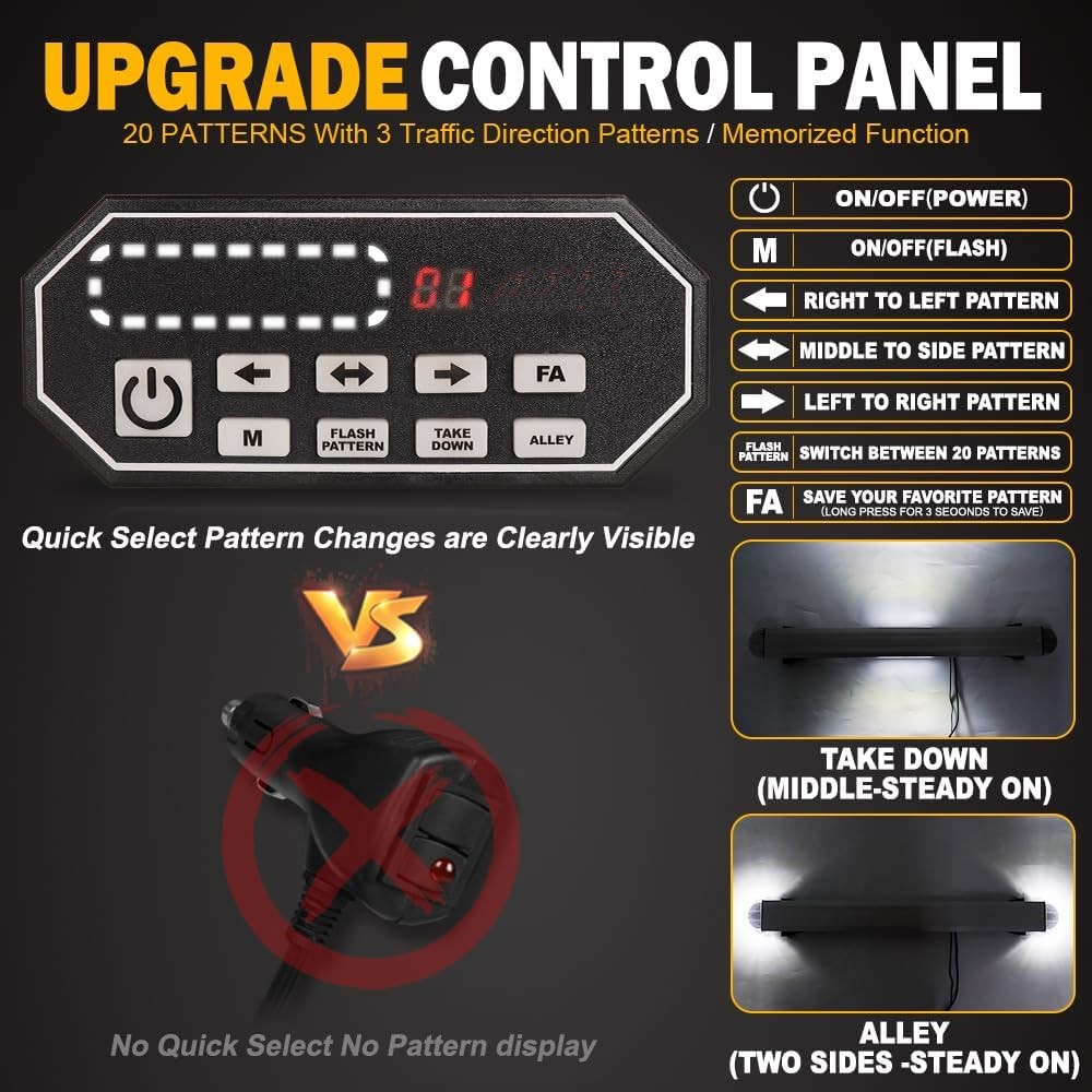 49" Low Profile Rooftop Emergency Strobe Lights Bar Warning Flashing TOW Tractor