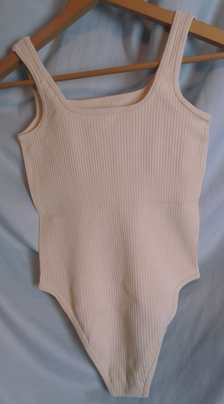 OQQ Women's 3 Pc Bodysuits Ribbed Sleeveless Square Neck Tank Blk/DkGray/Ivory S