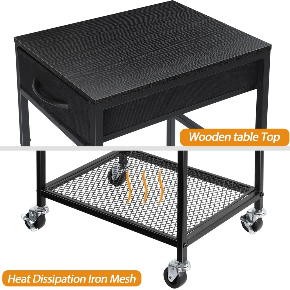 YBING PC Stand 2 Tier Computer Tower with Drawer Mobile Black
