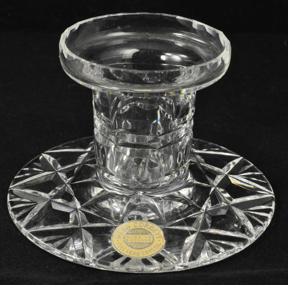 Webb Corbett crystal candlesticks with original stickers