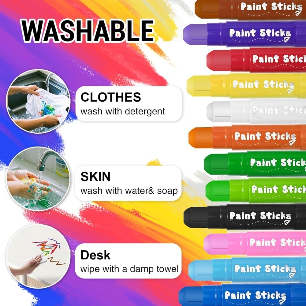 Tempera Paint Sticks 12 Colors Quick Drying Solid Washable Paint for Kids