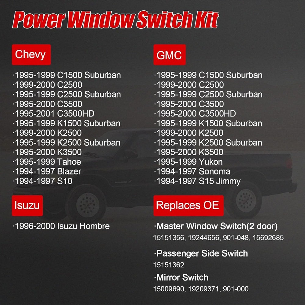 Power Window Control Switch Button&Passenger Side Door Lock Switch&Mirror Switch