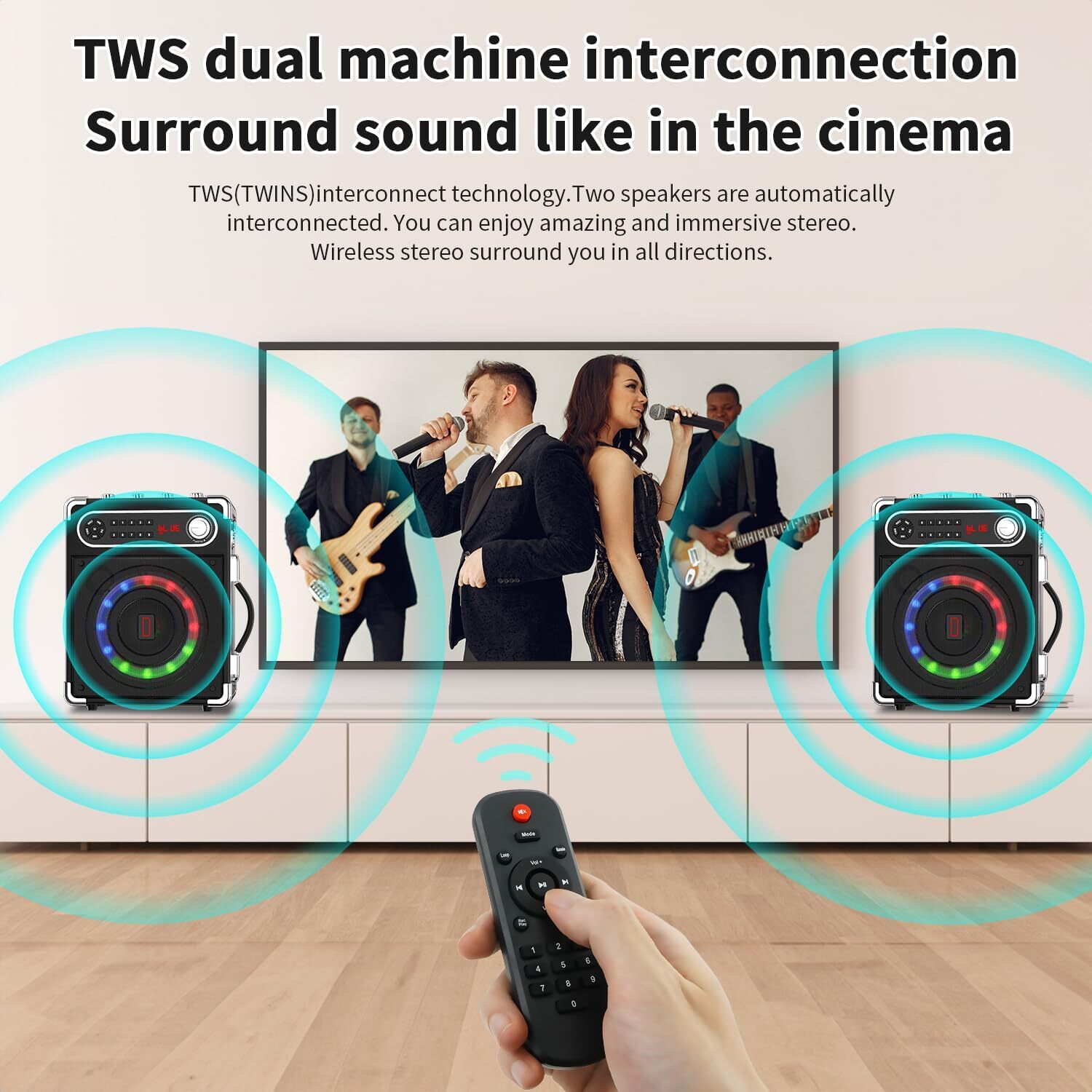 Karaoke Machine with 2 Wireless Microphones,Portable Bluetooth 5.1 Speaker Light