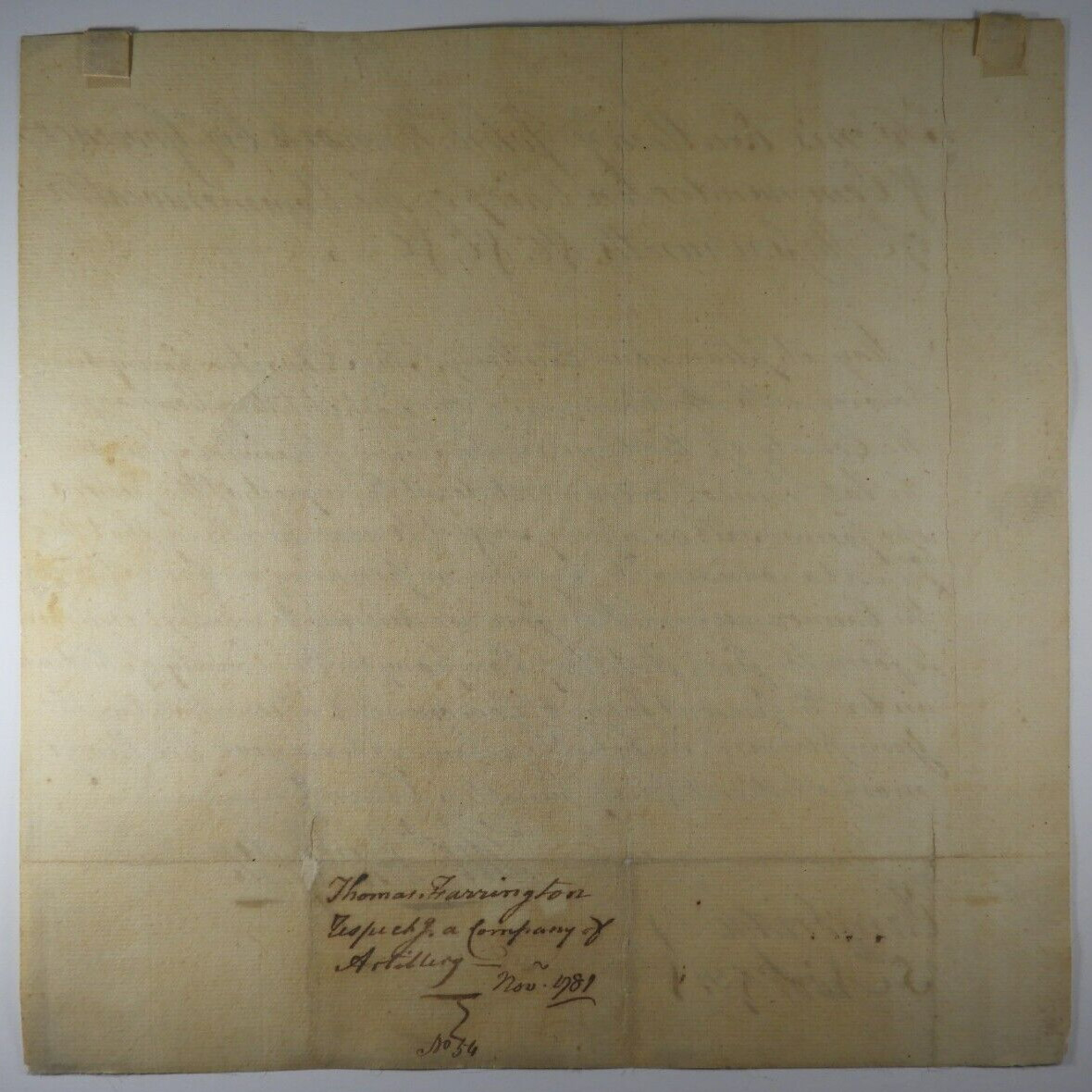 1781 Letter to John Hancock Requesting Formation of First MA Artillery Company