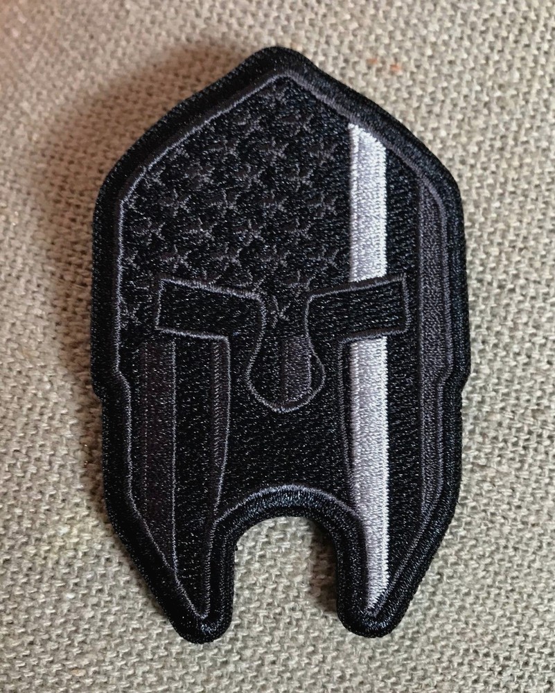 Subdued Thin Silver Line American Flag Spartan Helmet Patch