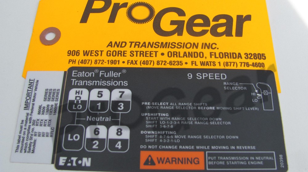 Fuller transmission 9 speed RT RTX shift pattern 20398 "H" pattern