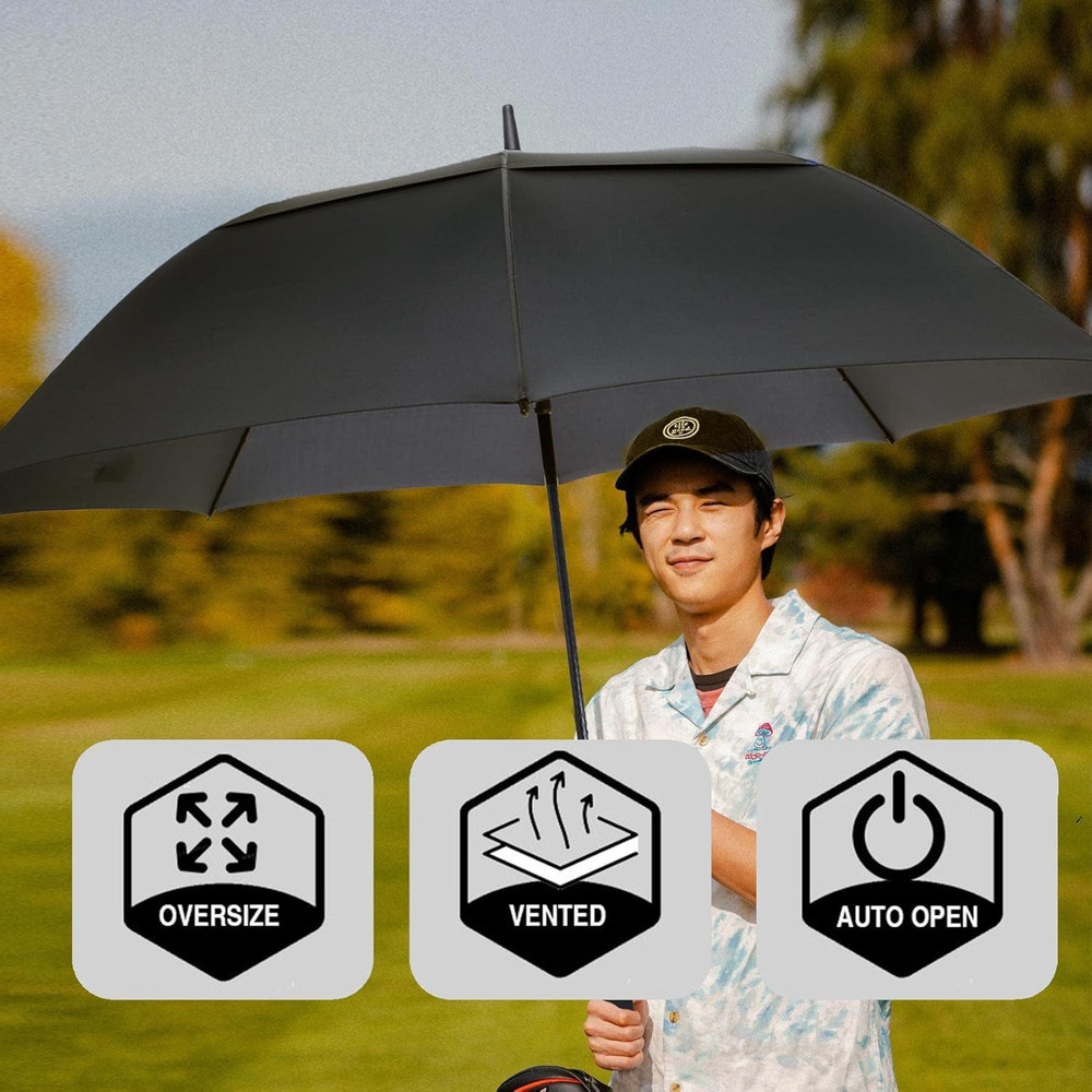 Large 62/68/72 Inch Automatic Open Golf Umbrella, Double Canopy, Windproof