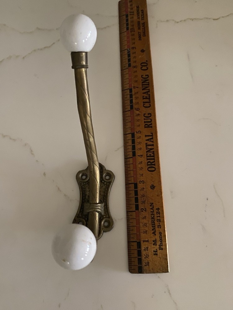 Vintage Brass Double Hook Porcelain Ball Tips