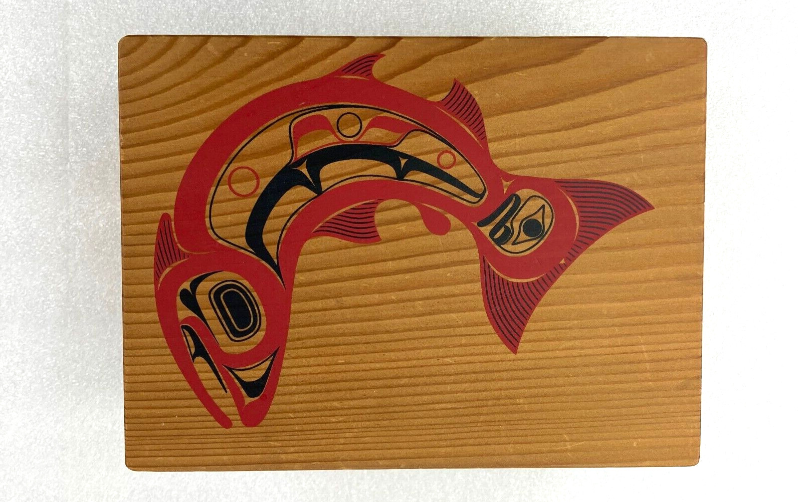 Upper Tribe Skagit SALMON Wooden Trinket Box w Lid P Dunthorne 1988