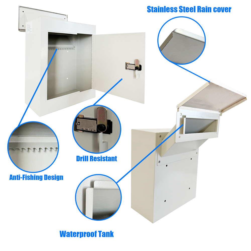 OPEN BOX Rainproof Through the Wall Locking Mailbox with 10'' Adjustable Chute