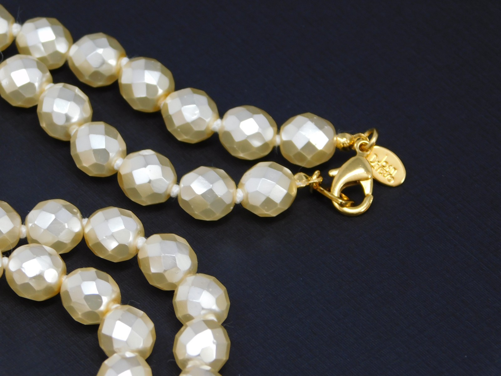 Vintage JOAN RIVERS Cream Hand Knotted Faceted Faux Pearl Glass Bead Necklace