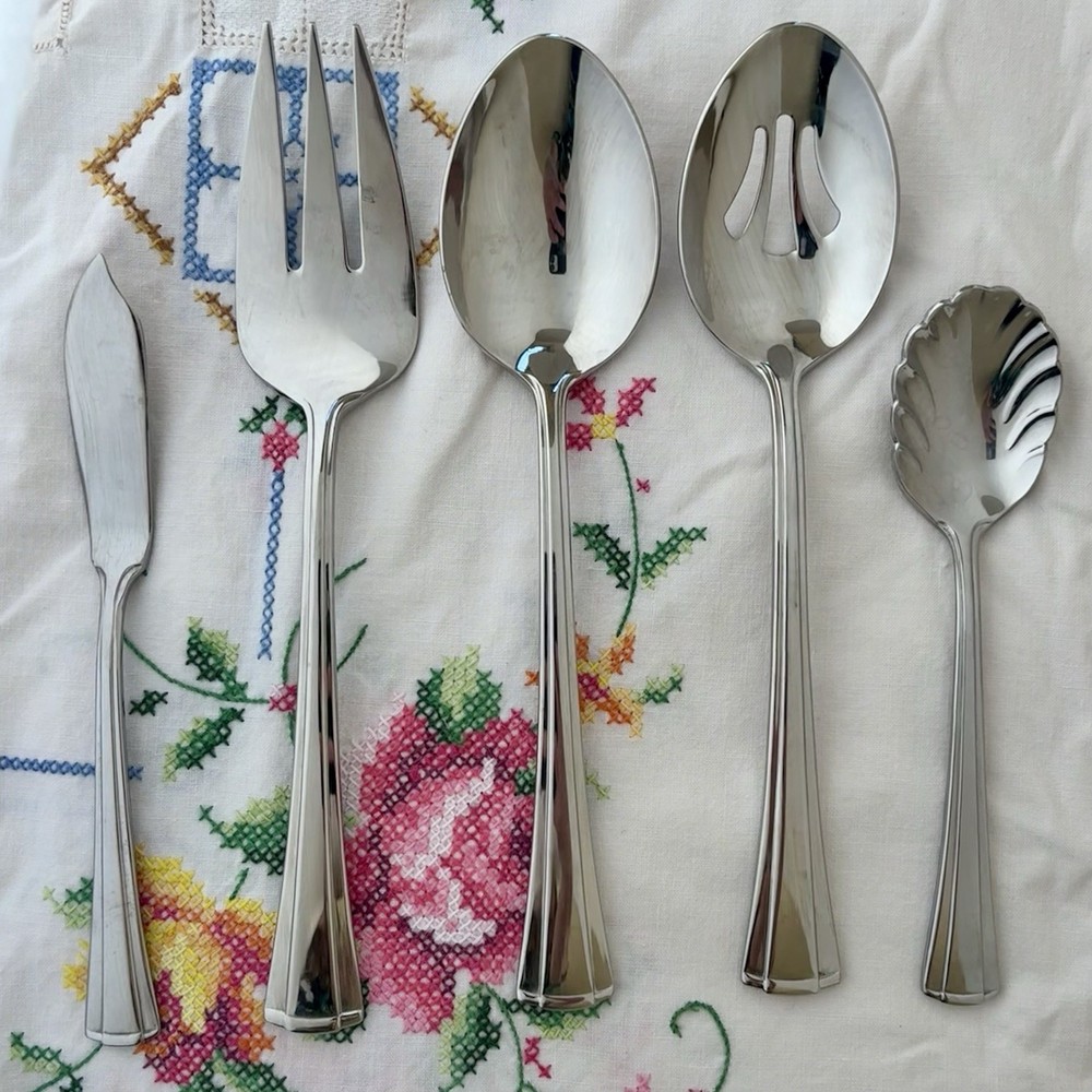 Reed & Barton BOULEVARD Stainless 5pc Hostess Serving Set - Ridges Glossy