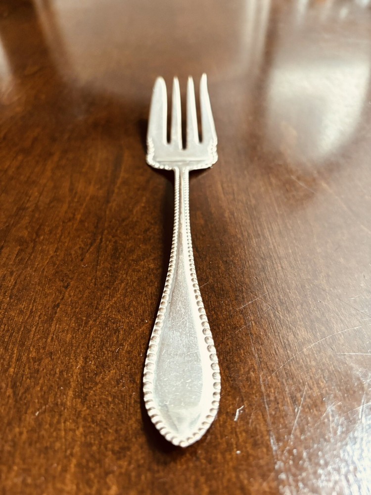 Beaded MEAT FORK EXTRA PLATE COIN SILVER ~ 8"