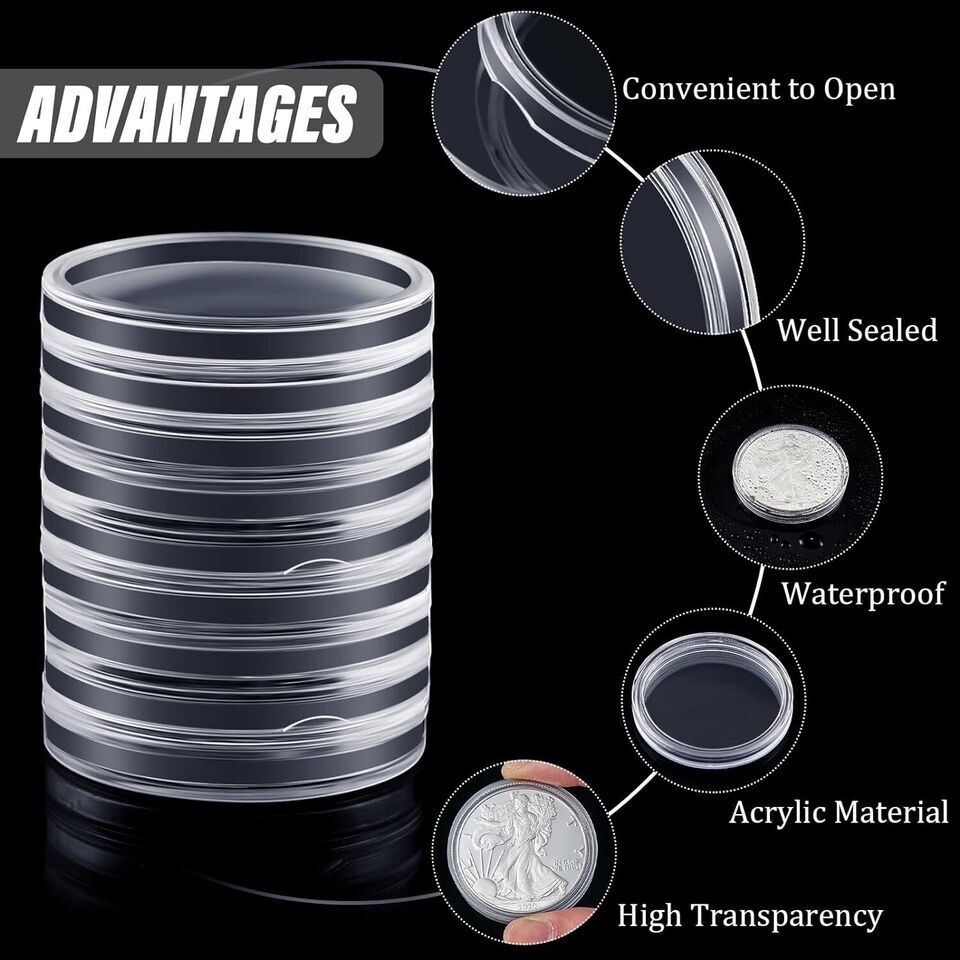 30PCS Plastic Clear Round Coin Capsule Container Storage Box Holder Case 40MM