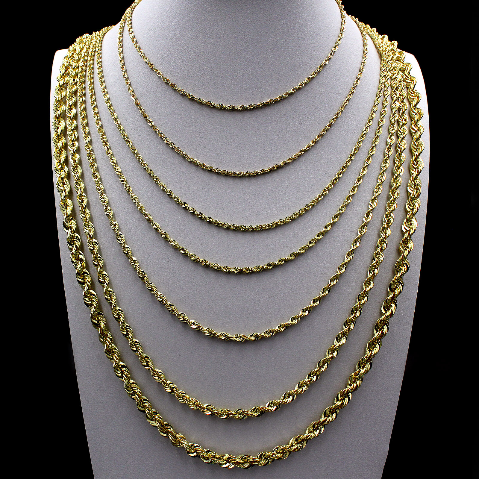 10K Yellow Gold 2mm-6mm Diamond Cut Rope Chain Necklace or Bracelet 16" - 30"