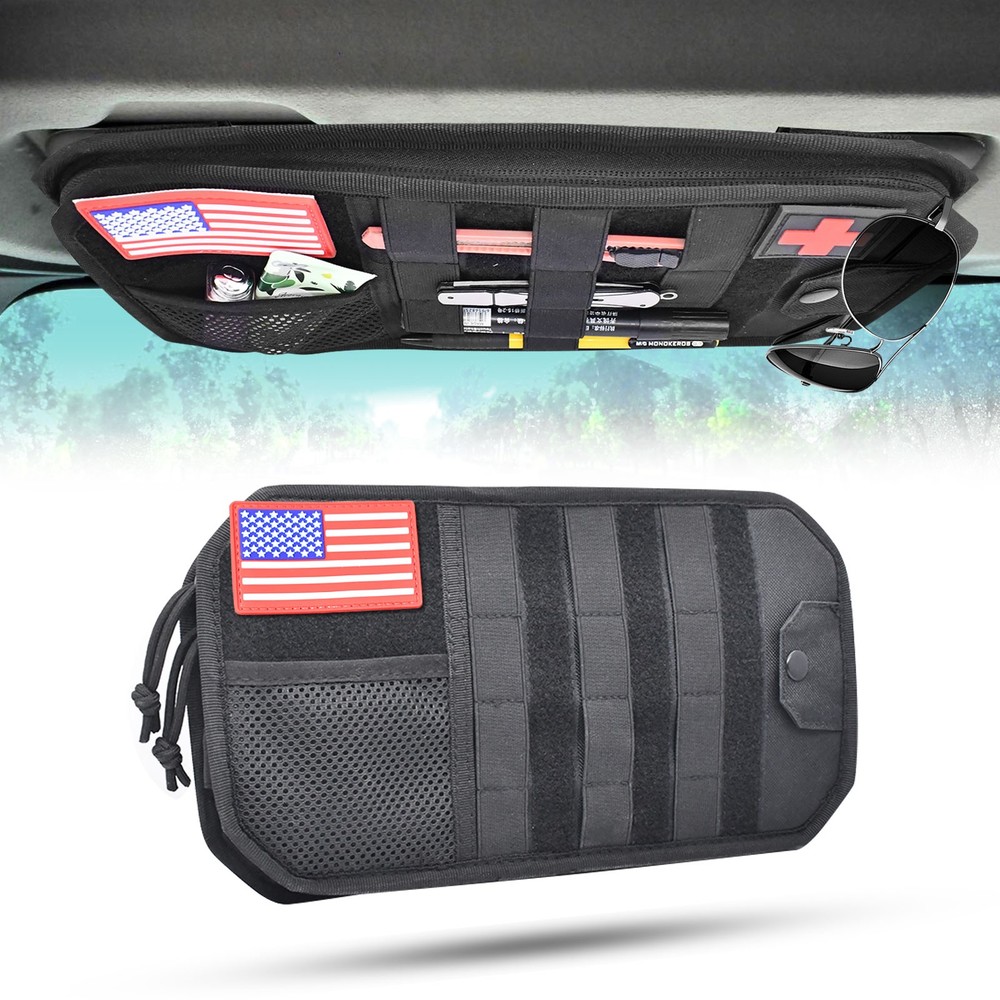 Black Polyester Car Sun Visor Organizer Pouch Bag Pocket Card Storage Holder