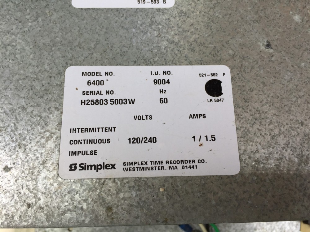 Simplex 6400-9004 Master Time Control Center