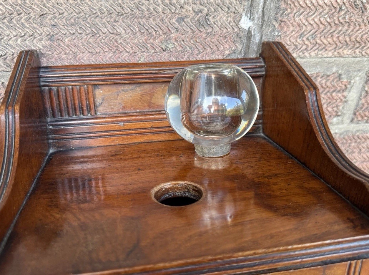 Antique Edwardian Oak Wall Hanging Smokers Cabinet & Original Glass Match Holder