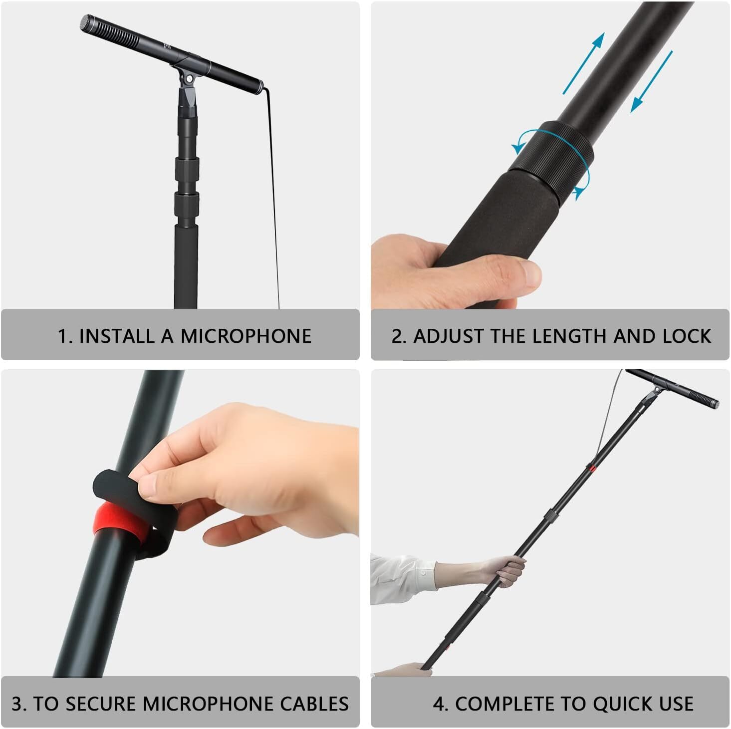 Portable Handheld Boom Pole for Shotgun Mic, 3-Section Extendable Microphone Arm
