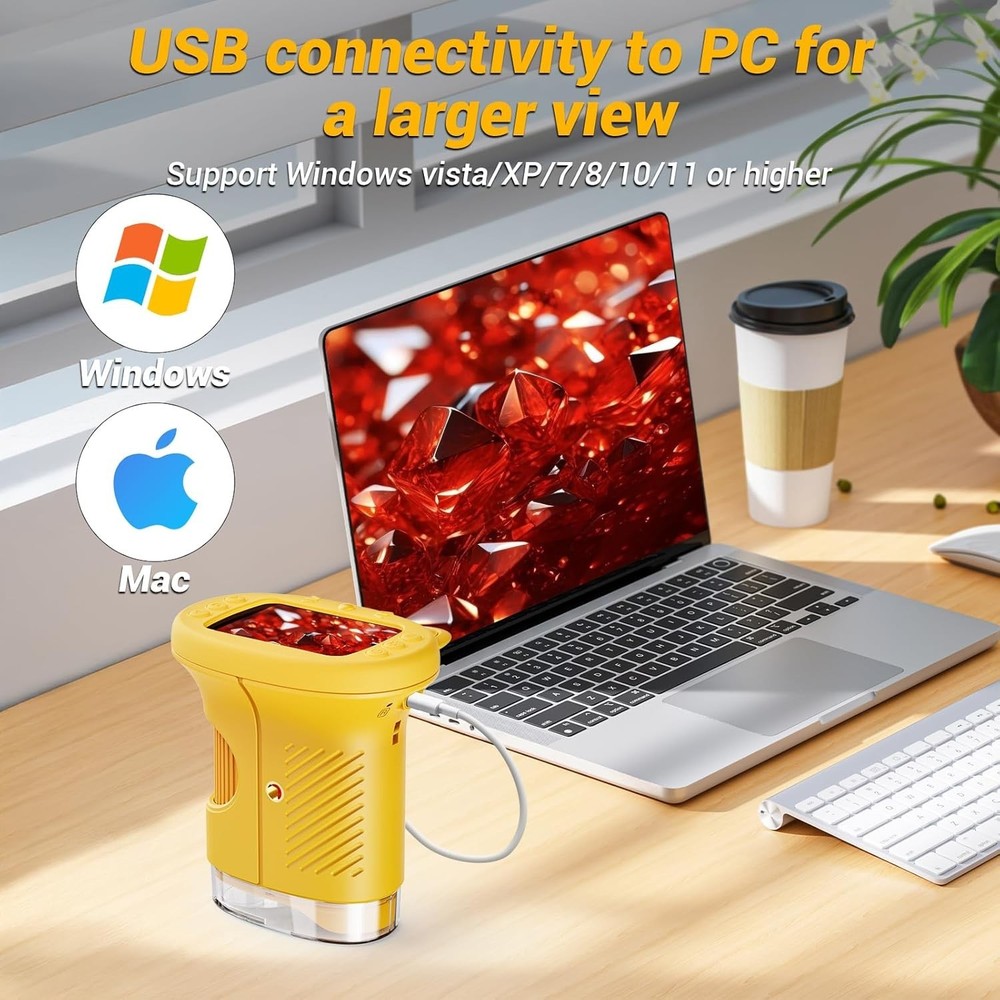 Kids Microscope, 1000X Portable Mini Pocket Microscope with 2.4″ IPS Screen & 8