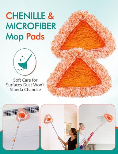 Ceiling Fan Cleaner Duster with 76" Orange-duster With Triangle Mop Set