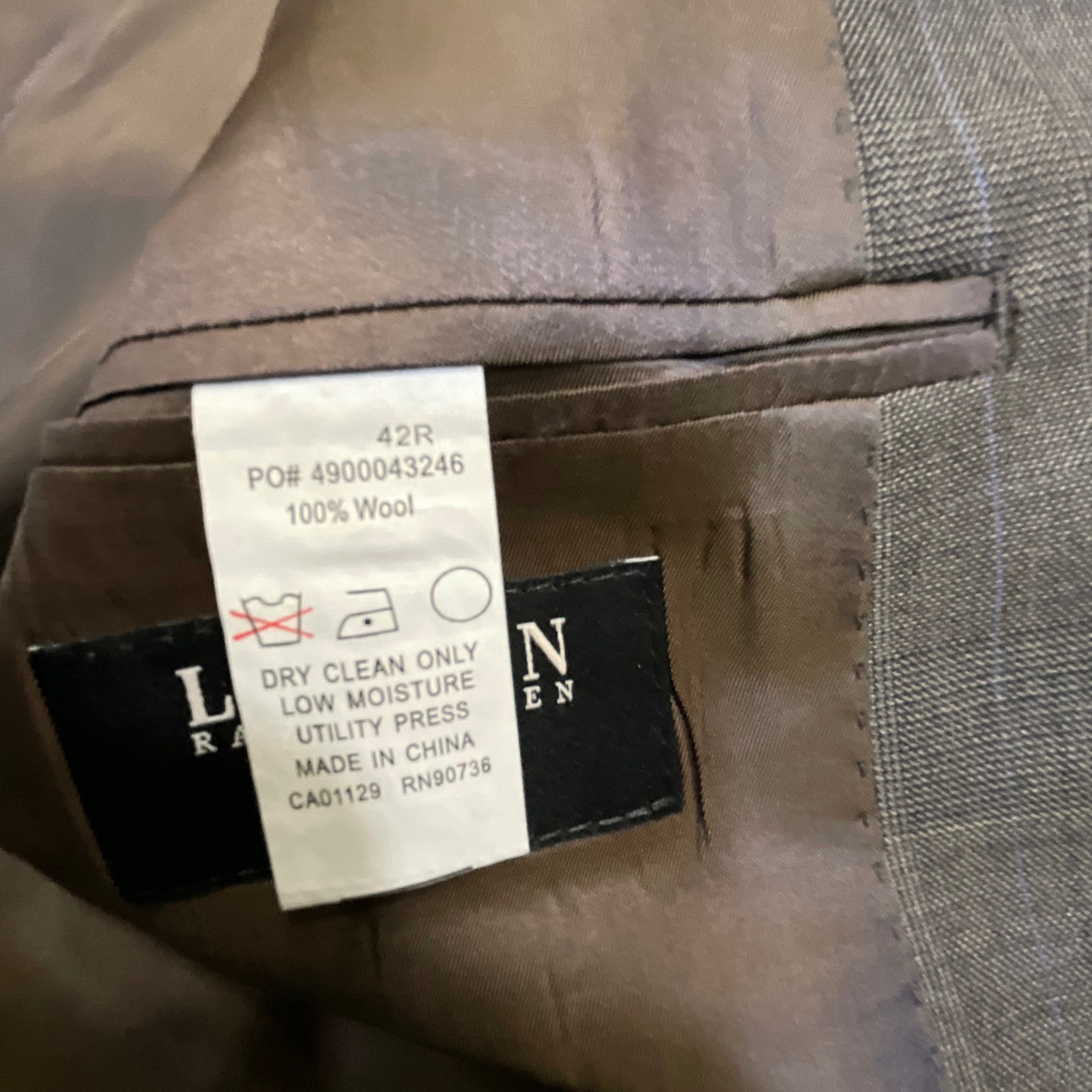 Lauren Ralph Lauren Mens 42R Slim Fit Grey Glen Check Wool Black Label 2 Pc Suit