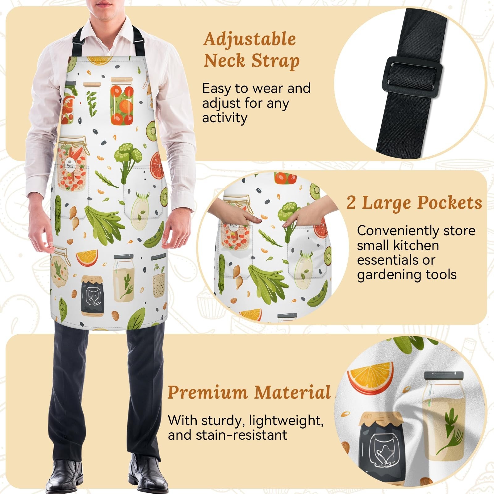 Kitchen Apron with Pockets,Adjustable Aprons for Women Men,Waterproof Chef Ap...