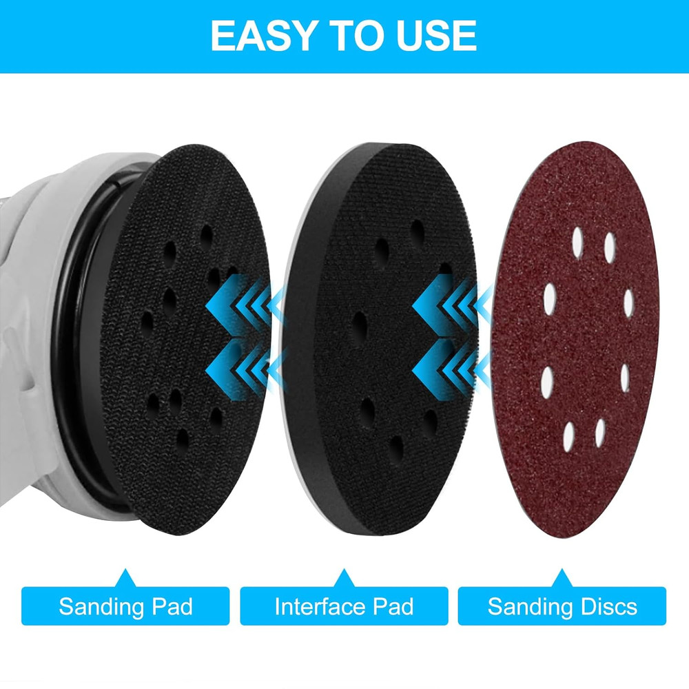 5pc 5" Foam Sanding Sander Buffer Backing Pads 8 Hole Sponge Hook Loop Interface