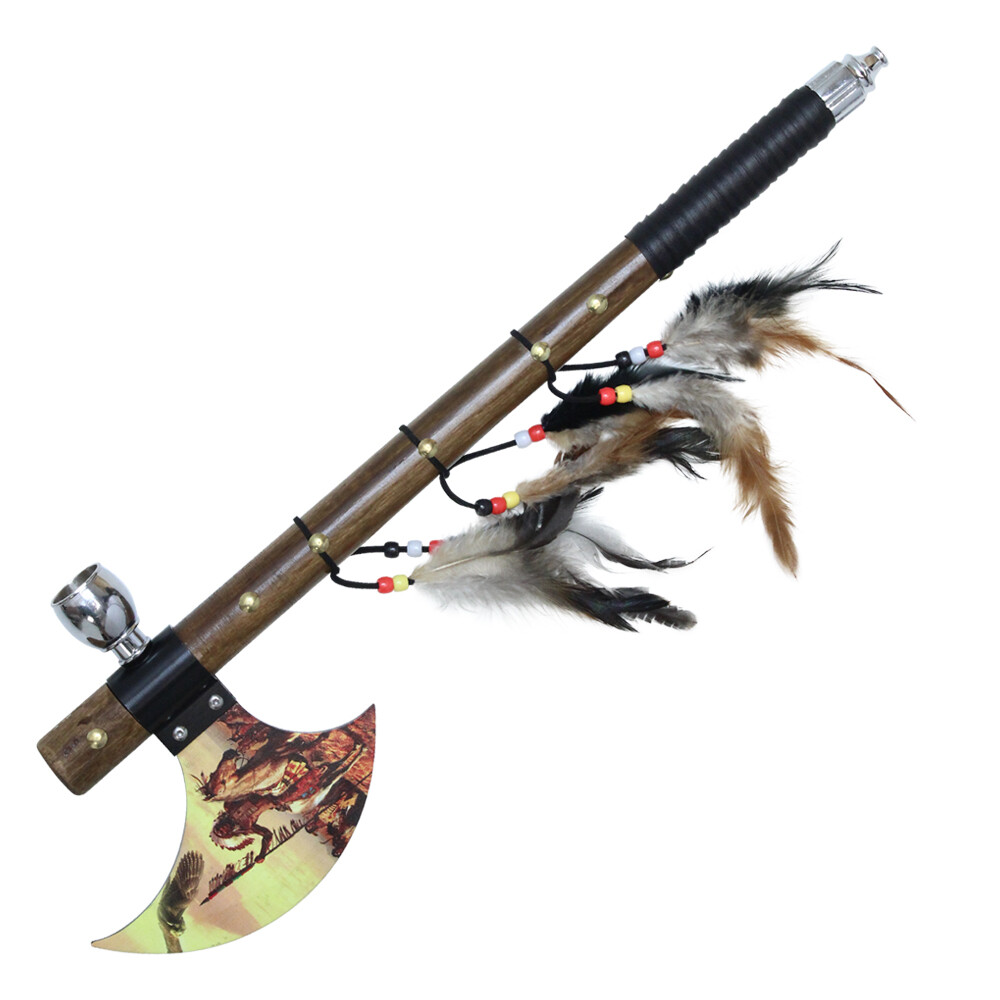 New 19" Chief Native American Tomahawk Hatchet Replica Axe Functional Peace Pipe