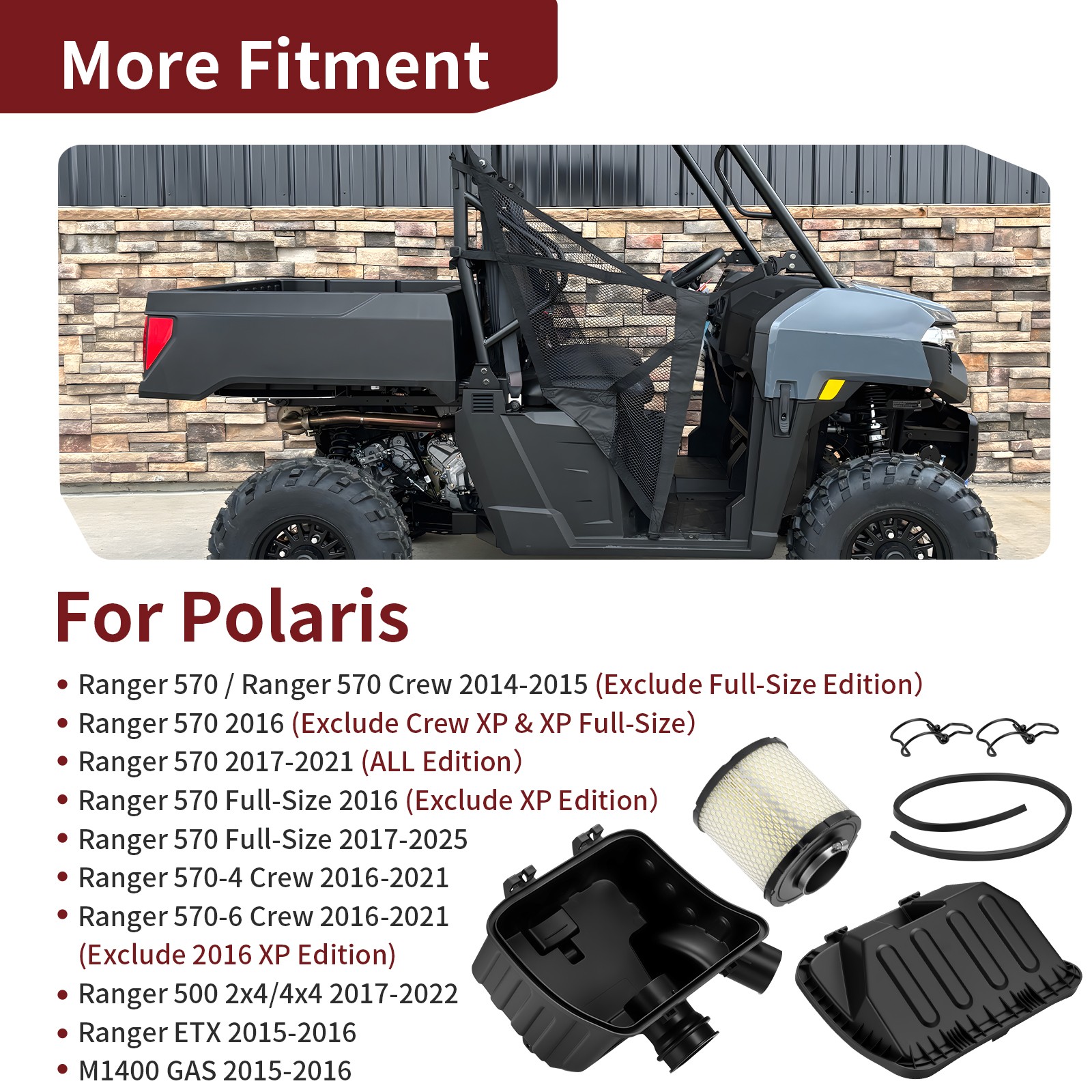 AIR INTAKE AIRBOX ASSEMBLY & AIR FILTER ELEMENT FOR POLARIS RANGER 570 500 ETX