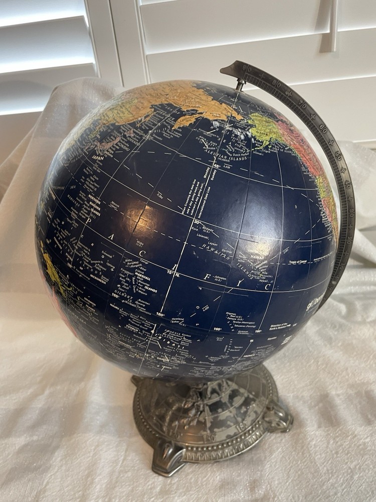 Replogle Globemaster 12” Diameter World Globe Embossed Metal Base Dark Blue