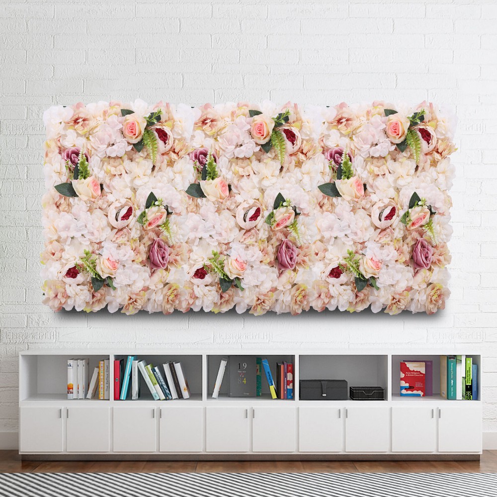 6 Pcs Panel Floral Backdrop Artificial Flower Wall Backdrop Silk Flower Wall
