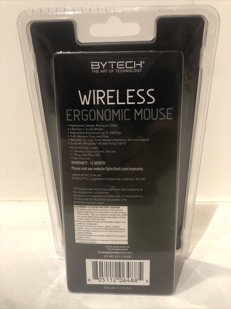 Bytech Wireless Ergonomic Mouse (BY-MS-WS-110-BK) NEW